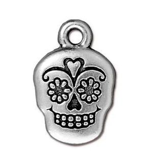 Lot of 9 TierraCast Sugar Skull Charm Antiqued Silver Plated